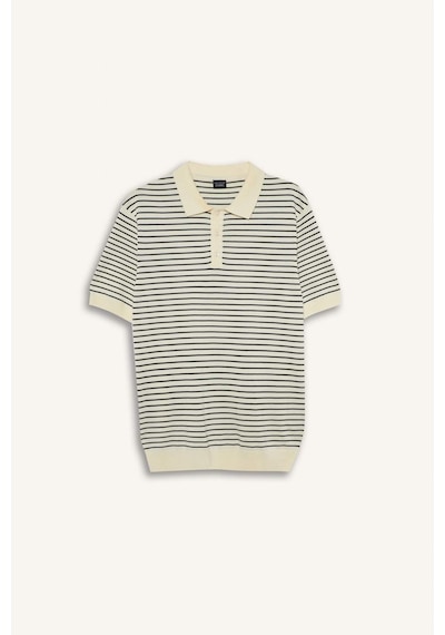 Defacto Standart Fit Polo Yaka Çizgili Triko Kısa Kollu Tişört F2729ax25aubk27 Siyah