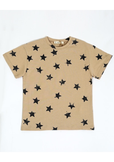 Luess Baskılı Oversize Kısa Kol Erkek Çocuk T-shirt Bej