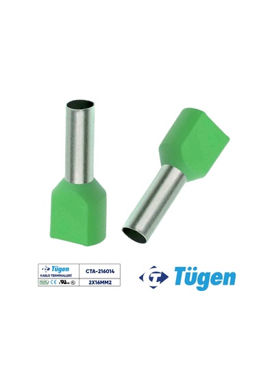 Tügen 2x16,00mm2 Çift Girişli İzoleli Yüksük Yeşil 1 Kutu 50 Adet