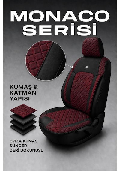 Vw Golf 7 Kasa 2013-2020 Uyumlu Monaco Serisi Eviza Deri Detaylı Bordo Koltuk Kılıfı