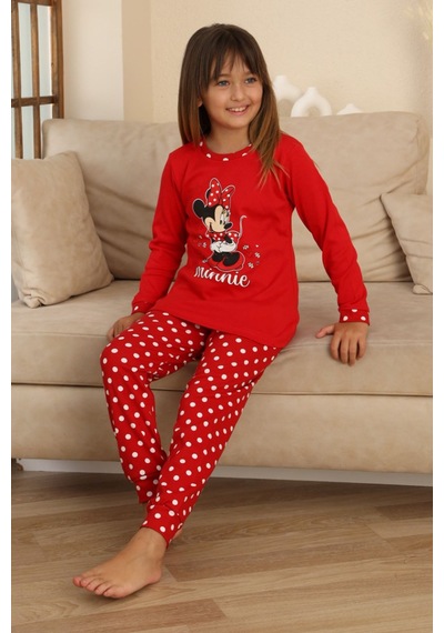 Miniğimin Cicileri Mnn Puantiye Baskılı Kız Çocuk Pijama Takı... Kırmızı