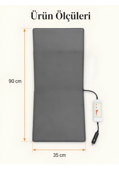 Beylini 12v Araç Koltuk Isıtıcı Minder 5 Kademeli Kumandalı Çakmaklık Girişli Sırt Ve Oturma Isıtma Minderi Gri 35x90 Cm