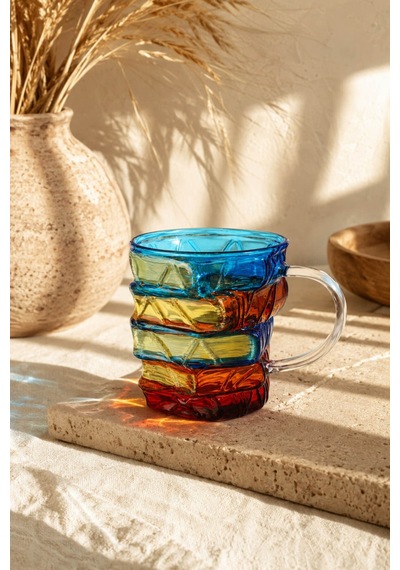 2'li Kitap Tasarımlı Renkli Borosilikat Cam Kupa 350 Ml 3 Boyutlu Kahve, Çay Ve Nescafe Bardağı