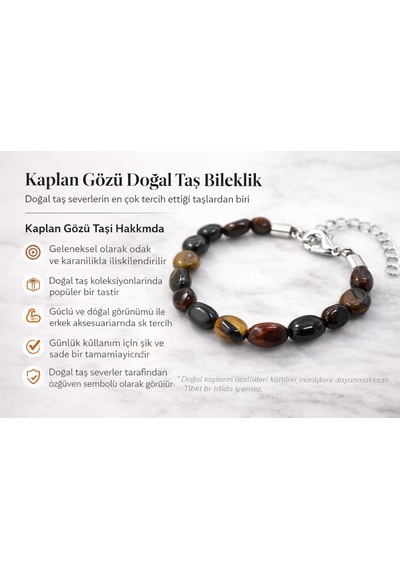 Evcikuş Kaplan Gözü Doğal Taş Bileklik Ayarlanabilir Zincirli Erkek Bileklik Koyu Kahve