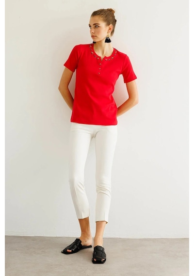 Desen Triko Kadın Açma Yaka Boncuk İşlemeli T-shirt 24754 Kırmızı Kırmızı Desen Triko Kadın Açma Yaka Boncuk İşlemeli T-shirt 24754 Kırmızı Kırmızı