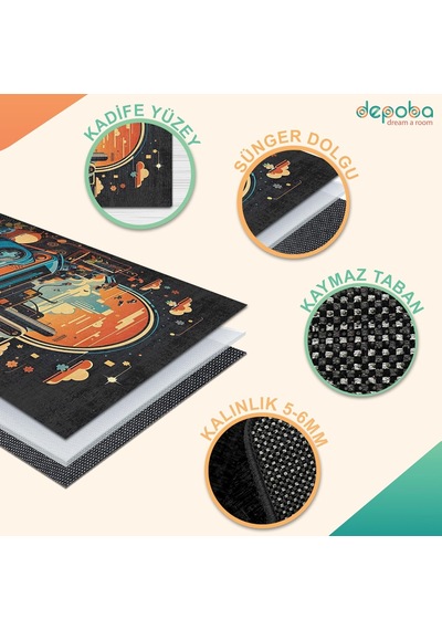 Conlos Kadife Oyuncu Odası Halısı Kaymaz Pamuk Tabanlı Yıkanabilir Gamer, Gaming Halısı 140x200 Açık Beyaz