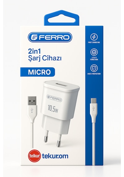 Ferro W12 Micro 10,5w Adaptör & 1m Usb Kablo 2,1 Amper Hızlı Şarj
