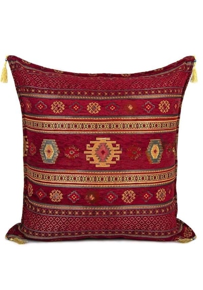 Kilim Desen 70cmx70cm Şönil Kumaş Püsküllü Minder Kılıfı No9