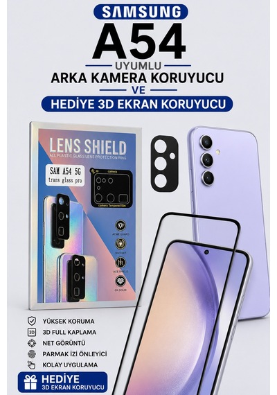 Samsung A54 Uyumlu Arka Kamera Koruyucu+ Full Ekran Koruyucu Si Yah