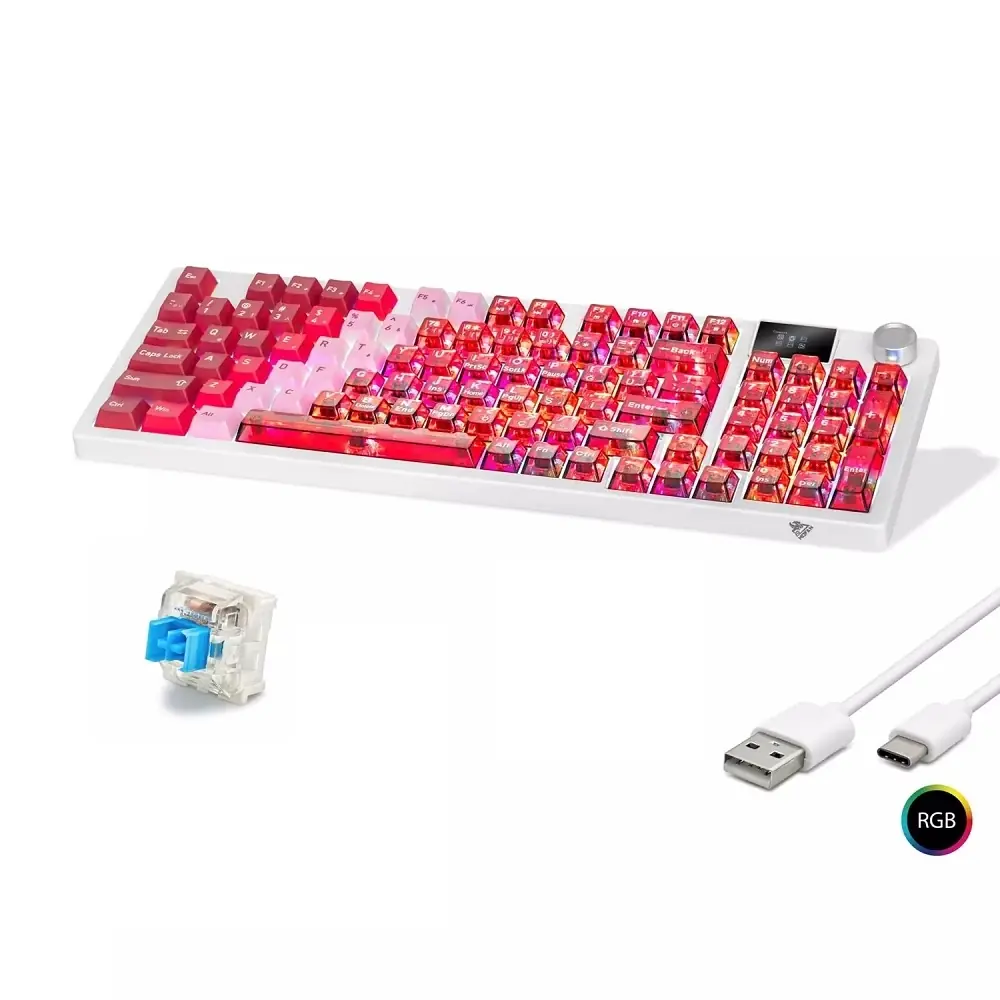 Mofan Mf1705r Kablosuz Mekanik Gaming Klavye Rgb Blue Switch 95 Tuş - Kırmızı Beyaz