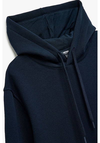 Koton Erkek Şardonlu Basic Kapşonlu Sweatshirt Lacivert