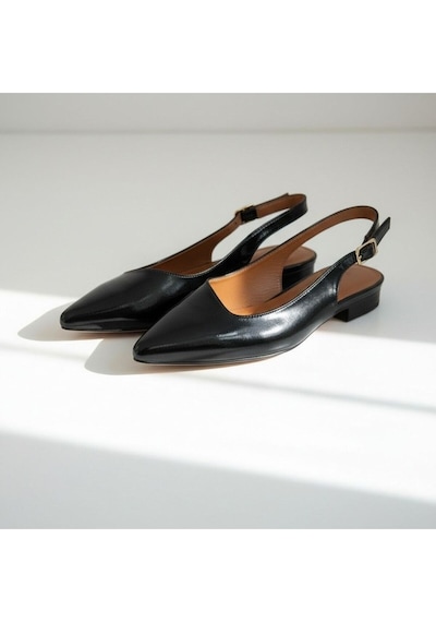 Ne&ve Shoes Siyah Rugan Sivri Burun Tokalı Kadın Babet