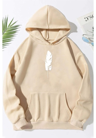 Uyguntarz Unisex Tüy Baskılı Sweatshirt Bej
