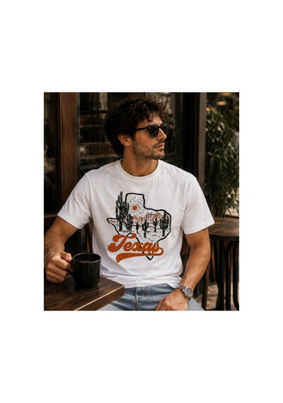 Qmen Style Unisex Basic Baskılı T-shirt Texsas %100 Pamuk Beyaz