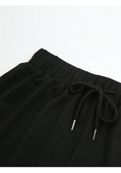 Letter Graphic Drawstring Waist Track Şort Siyah