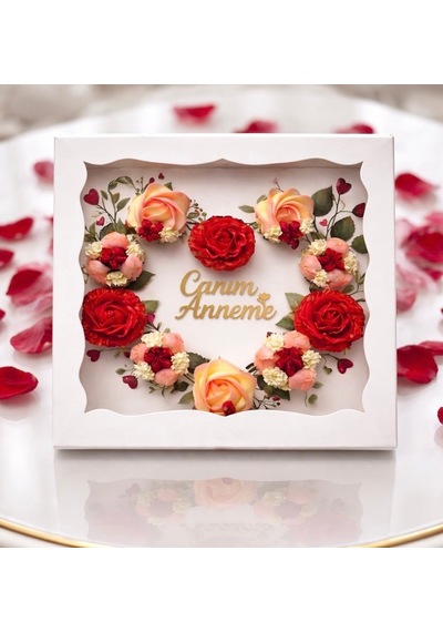 Kalp Cupcake Kutusu Asetat Pencereli 35x35x11 Ve Canım Annem'e Pleksi