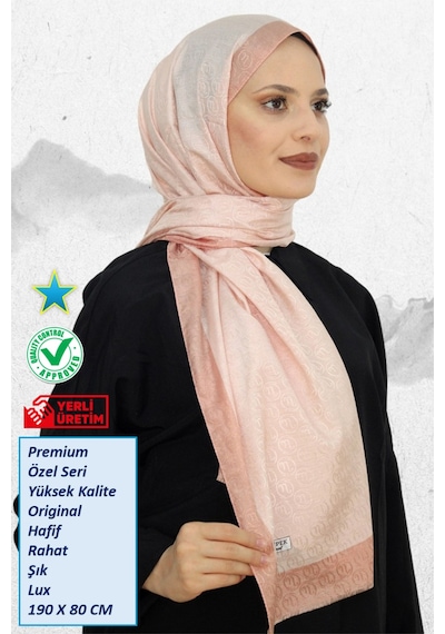 Premium Lux Original Monogram Şal İpek Vual, Yüksek Kalite, Hafif, Rahat, Şık, Tesettür, Shawl Somon