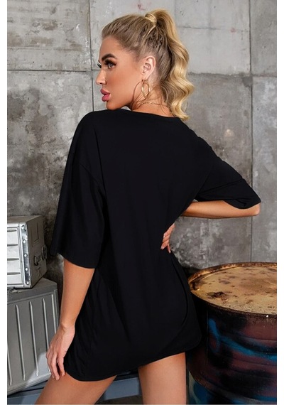 Blackjack Giyim Blackjackgiyim Kadın Siyah Oversize California Los Angeles Baskılı T-shirt Siyah