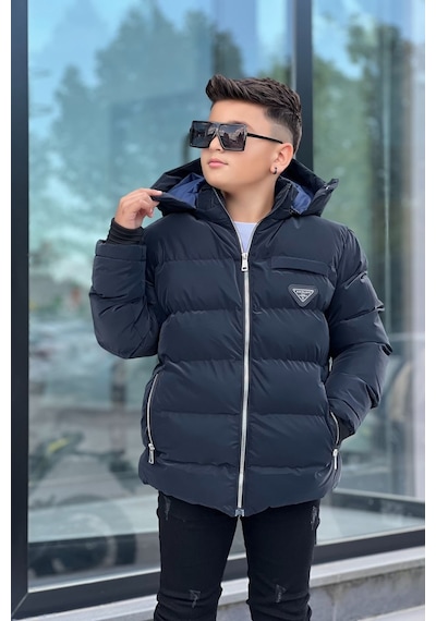 Pina Kids Erkek Çocuk Çıkarılabilir Kapüşonlu Su Geçirmez Nova Kışlık Mont Km4012 Lacivert