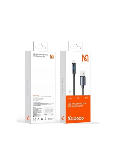 Mcdodo Ca-5660 Usb Apple Uyumlu iPhone Led Işıklı Data Şarj Kablosu 1.2m - Siyah