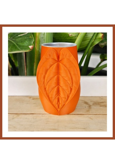 Bezos 3d Baskı Yaprak Desenli Kap - Kalp Yaprağı Süslemeli Dekoratif Kap-turuncu Pro