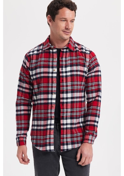 Tudors Erkek Slim Fit Dar Kesim Kareli Kışlık Oduncu Gömlek-42340 Kırmızı