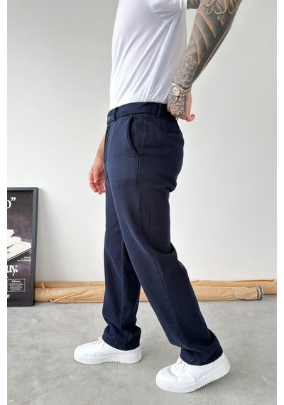 Lacivert Dokulu Basic Baggy Pantolon