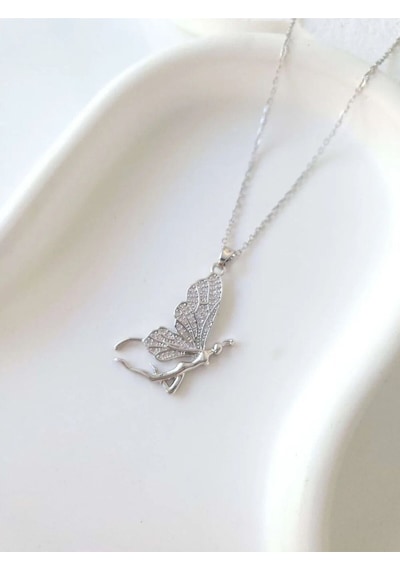 Çelik Silver Butterfly Kadın Kolye Sevgiliye Hediye Gümüş