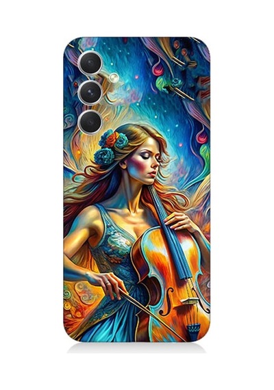 Samsung Galaxy S24 Uyumlu Viyolonsel Çalan Kadın Desenli Silikon Kılıf