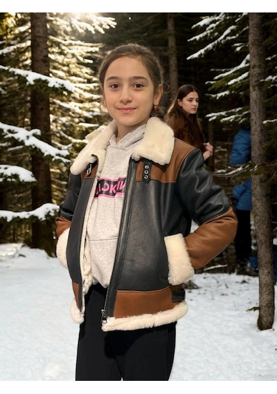 Ertaştrendstore Çocuk Yakalı Parçalı Kürk - Kahve Çok Renk