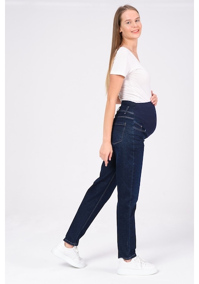 Busa Hamile Esnek Karın Bantlı Mom Fit Kot Pantolon Lacivert-lacivert