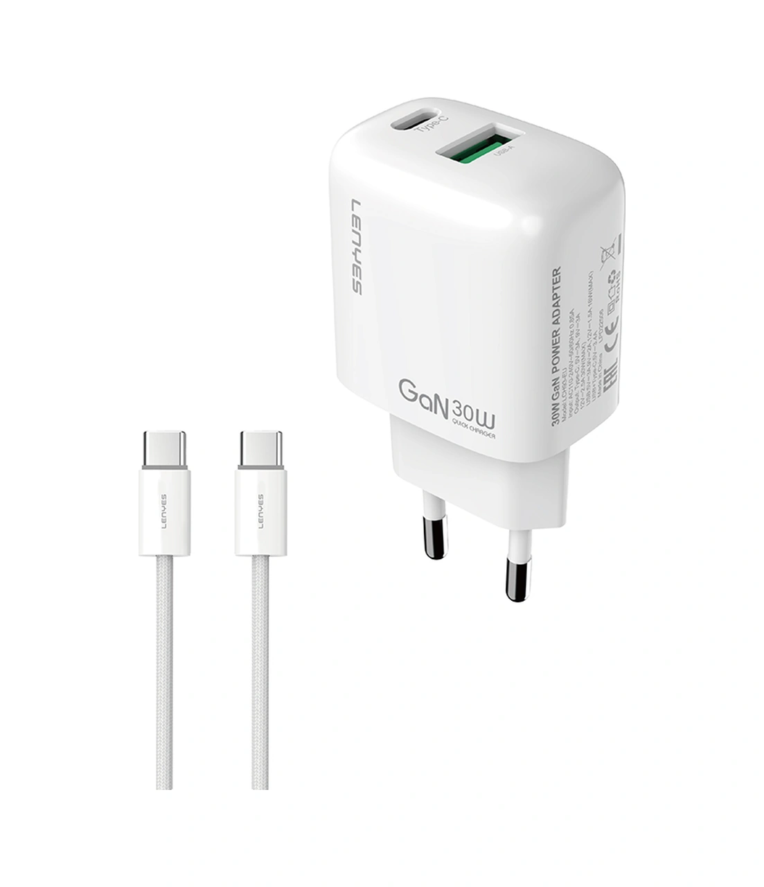 Lenyes Lch93-tc-tc Type-c To Type-c Gan Teknolojili Pd Ve Usb Hızlı Şarjlı Şarj Seti 30w Beyaz
