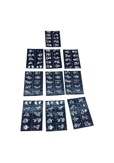 Çiçekli 10x14cm Tüp Kına Desen Çıkartma Şablonu 12 Parça Altın - Beyaz