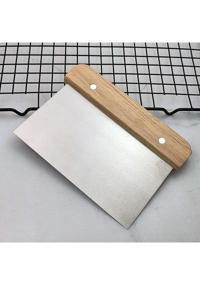 Promosyonca Metal Hamur Kazıyıcı, 14 Cm Ölçekli, Ahşap Saplı, Paslanmaz Çelik Diğer