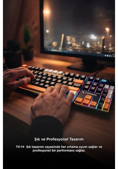 Torima TK14 Oyuncu Klavyesi RGB Işıklı Dijital Ekranlı 3 Modlu Mekanik Hisli Kablosuz Klavye