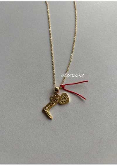Kovboy Çizme Charmlı Gold Kaplama Kadın Kolye Sarı Sarı