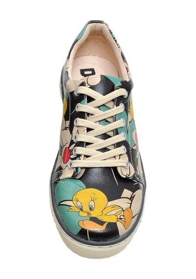Kadın Vegan Deri Çok Renkli Sneakers - Warner Bros Catch Me If You Can Tweety Tasarım
