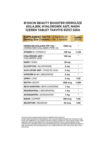 Bioxcin Beauty Booster 60 Tablet - Kolajen Nadh+ Co Q10 Glutatyon Biotin Astaksantin Resveratrol Hya Asit.