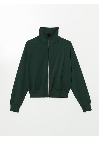Lcwaıkıkı Classic Yeşil Dik Yaka Oversize Kadın Fermuarlı Sweatshirt