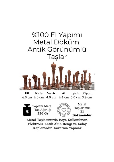 Mc74 Metal Satranç Takımı - Mermer Desenli 30x30cm Ahşap Tahta - Büyük Boy Taş - Lüks Hediyelik