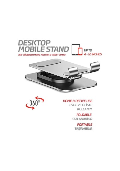 Telefon Standı Çok Yönlü 360 Dönebilen Metal Gövdeli Ayarlanabilir Ve Katlanabilir Masa Üstü Kullanımı İçin Tüm Telefonlara Uyumlu