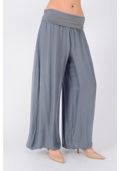 Bohem Stil İtalyan Yarasa Kol İpek Bluz & Pantolon Takım-8767 Koyu Gri Bohem Stil İtalyan Yarasa Kol İpek Bluz & Pantolon Takım-8767 Koyu Gri