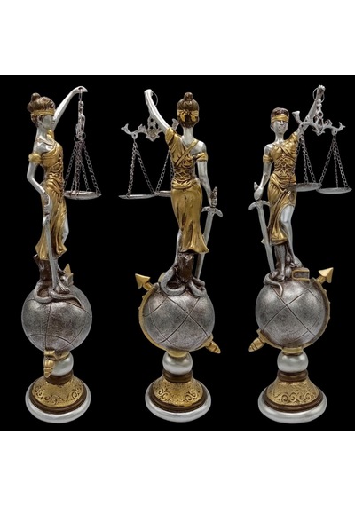 Themis Adalet Terazisi Heykeli Ve Dünya Biblo Gümüş 37cm