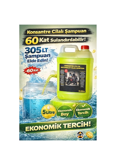 60 Kat Sulandırılabilir Konsantre Oto Ve Motosiklet Şampuanı Sarı