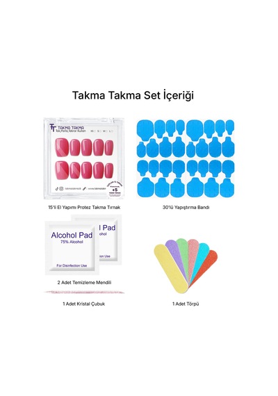 15'li Pembe Kısa Kare Kkr1492 Tekrar Kullanılabilir El Yapımı Protez Takma Tırnak Xs