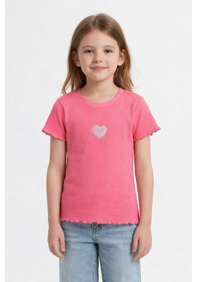 Monox 5-12 Yaş Kız Çocuk 3'lü Nakışlı Fitilli Tshirt Likralı Esnek Yazlık Body Set Taş Yeşil Nar
