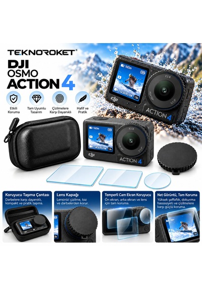 Djı Osmo Action 4 Uyumlu Tam Koruma Seti Taşıma Çantası, Ekran Koruyucu Ve Lens Kapağı Teknoroket Guardkit Siyah