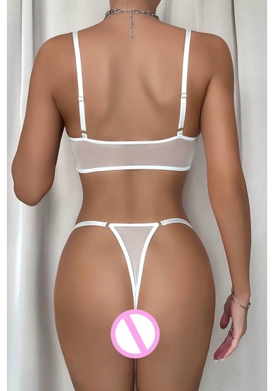 Angbutik Beyaz Transparan Tül Bralet Tanga İç Giyim Takımı Tm1388