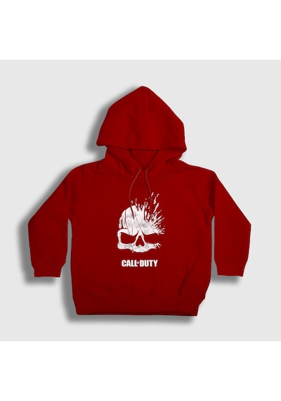 Presmono Unisex Çocuk Skull Call Of Duty Kapüşonlu Sweatshirt Kırmızı