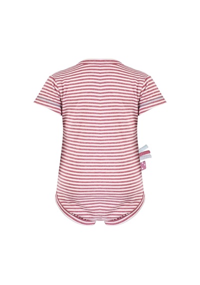 Organicera Organik Kısa Kollu Kimono Body, Çizgili , Bordeaux Melange Bordo